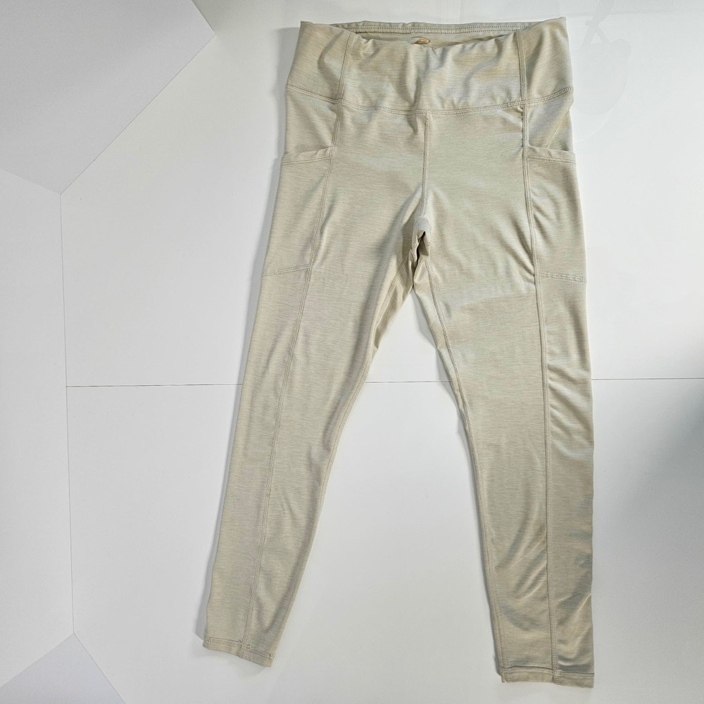 Pro Player Womens Small Cream Heathered Wicking Active Leggings with Pockets